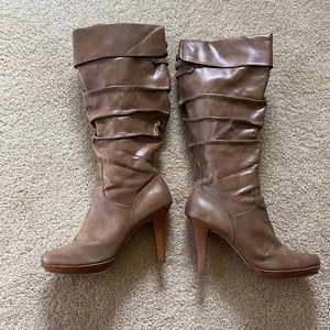 Rampage 9.5M tan faux leather boots, 4.5” heel